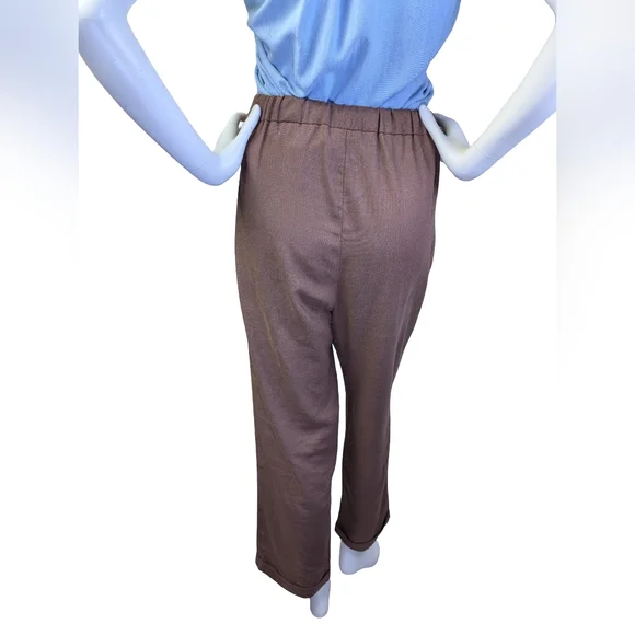 Hannah Canvas 100% Linen Brown Pants |  Elastic Waist Straight Leg | XL - Picture 5 of 9